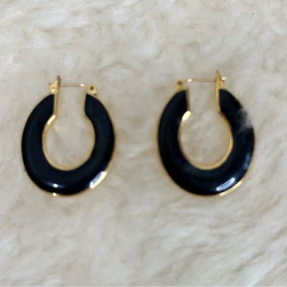 Black Gold Tone Metal Reversible Post Earrings & Evil Eye Adjustable Bracelet - Picture 7 of 11